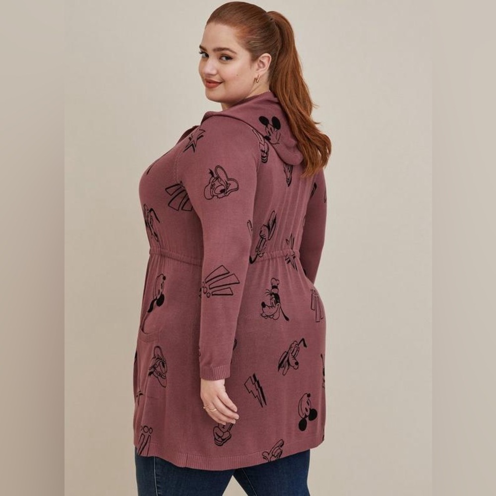 Disney Mickey & Friends Cinch Waist Hooded Cardigan - Rose Brown 1X (14-16)